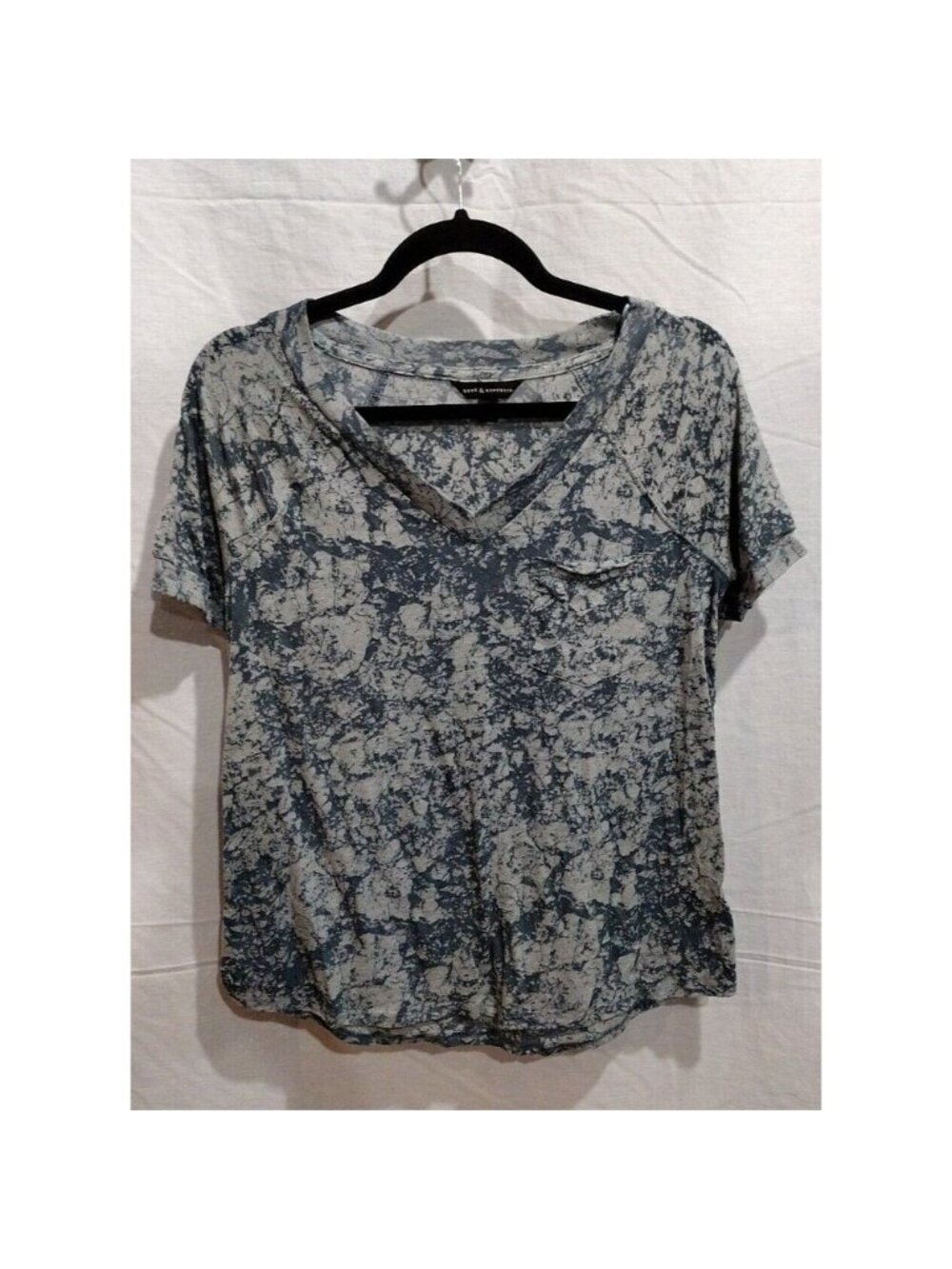 Rock & Republic Heather Burn Out Short Sleeve Pocket Tee Black Gray XS